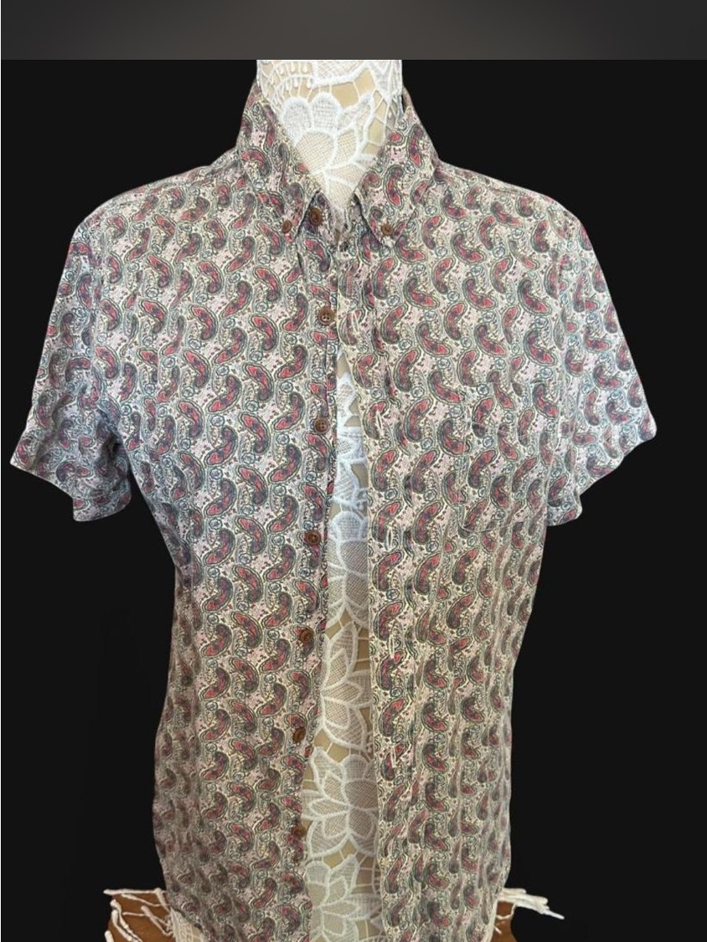Obey Men's Paisley Short Sleeve Button-Down Shirt - Pink & Gray